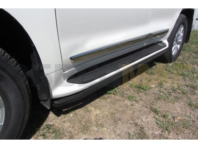 Защита штатных порогов 42 мм чёрная для Toyota Land Cruiser Prado 150 № TOP17-007B