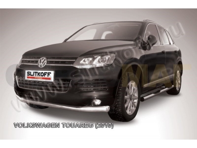 Защита переднего бампера 76 мм серебристая Slitkoff для Volkswagen Touareg 2010-2014