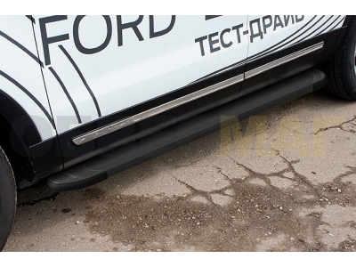 Пороги алюминиевые Slitkoff Optima Black для Ford Explorer № AL-FEX1501