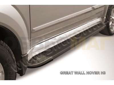 Пороги алюминиевые Slitkoff Optima Black для Great Wall Hover H3 № AL-GWH3001