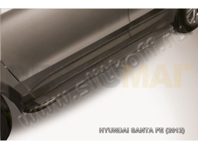 Пороги алюминиевые Slitkoff Optima Black для Hyundai Santa Fe № AL-HSFT1201