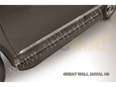 Пороги алюминиевые Slitkoff Optima Black для Haval H6 № AL-Hav6001