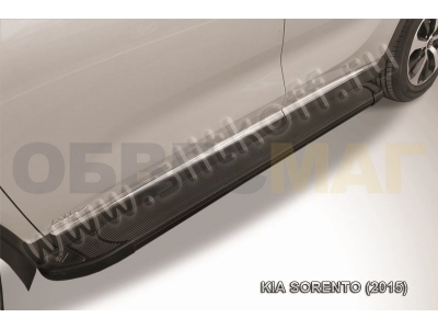 Пороги алюминиевые Slitkoff Optima Black для Kia Sorento № AL-KS1501
