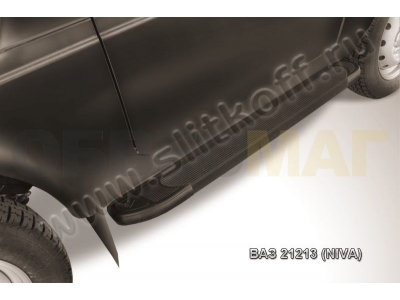 Пороги алюминиевые Slitkoff Optima Black для Нива ВАЗ 2121 № AL-Niv001