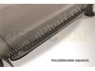 Пороги алюминиевые Slitkoff Optima Black для Volkswagen Amarok № AL-VWAM13-01