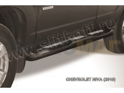 Пороги труба с накладками 76 мм чёрная для Chevrolet Niva № CHN10-006B