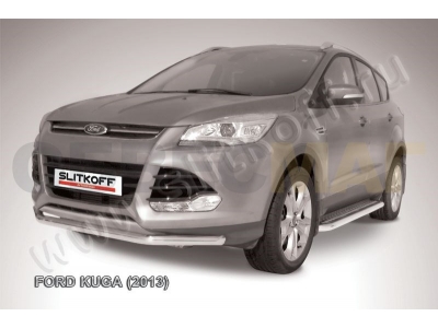 Защита переднего бампера 57 мм серебристая Slitkoff для Ford Kuga 2013-2016