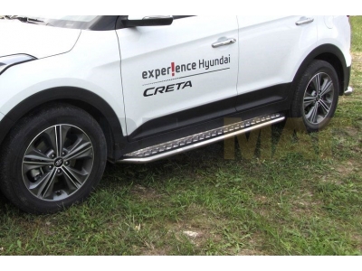 Пороги с площадкой алюминиевый лист 42 мм усиленные для Hyundai Creta № HCRET4WD006