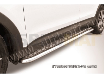 Пороги с площадкой алюминиевый лист 57 мм усиленные для Hyundai Santa Fe № HSFT12-005