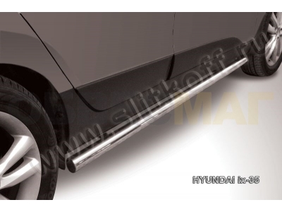 Пороги труба 57 мм серебристая Slitkoff для Hyundai ix35 2010-2015