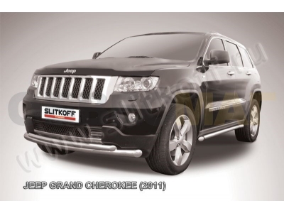 Защита передняя двойная 76-57 мм радиусная Slitkoff для Jeep Grand Cherokee 2010-2021