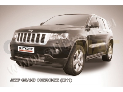 Защита переднего бампера 57 мм радиусная чёрная Slitkoff для Jeep Grand Cherokee 2010-2021