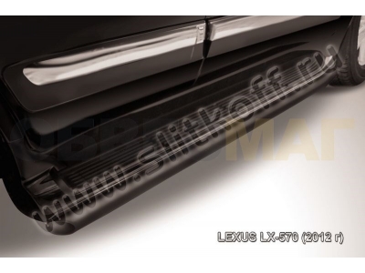 Защита штатных порогов 57 мм чёрная Slitkoff для Lexus LX-570 2012-2021