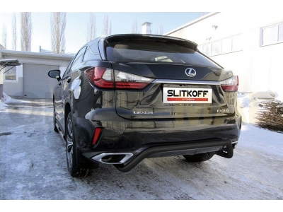 Защита заднего бампера 57 мм скоба чёрная Slitkoff для Lexus RX-350 2015-2021