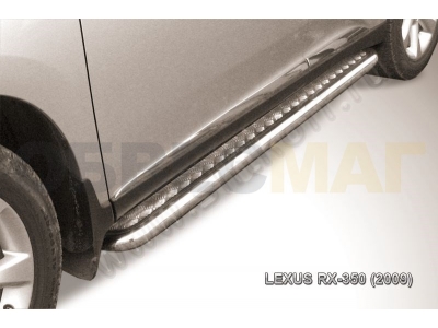 Пороги с площадкой алюминиевый лист 57 мм Slitkoff для Lexus RX-270/350/450 2009-2012