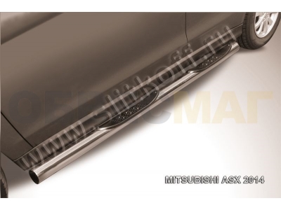 Пороги труба с накладками 76 мм серебристая для Mitsubishi ASX № MAS14-008S