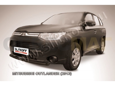 Защита переднего бампера 57 мм короткая чёрная Slitkoff для Mitsubishi Outlander 2012-2014