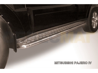 Пороги с площадкой алюминиевый лист 57 мм для Mitsubishi Pajero 4 № MPJ013