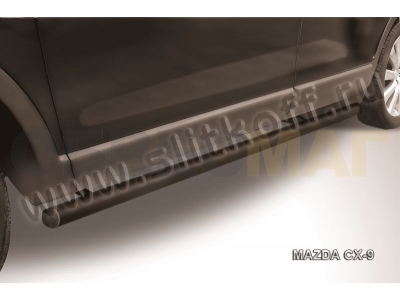 Пороги труба 57 мм чёрная Slitkoff для Mazda CX-9 2007-2012