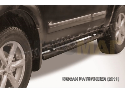Пороги труба с накладками 76 мм чёрная для Nissan Pathfinder № NIP11-003B