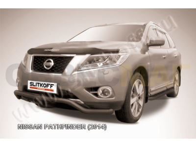 Защита переднего бампера 57 мм волна чёрная Slitkoff для Nissan Pathfinder 2014-2021