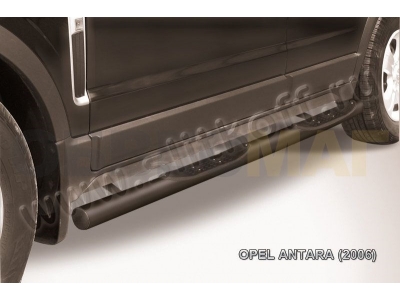 Пороги труба с накладками 76 мм чёрная для Opel Antara № OPAN008B