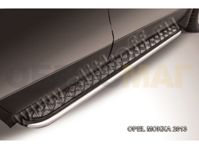 Пороги с площадкой алюминиевый лист 42 мм усиленные для Opel Mokka № OPMOK13-007