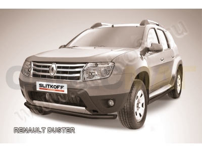 Защита переднего бампера 57 мм бампера чёрная Slitkoff для Renault Duster 2011-2015