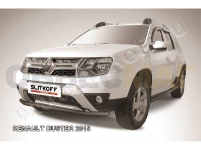Защита переднего бампера 57 мм бампера чёрная Slitkoff для Renault Duster 2015-2021