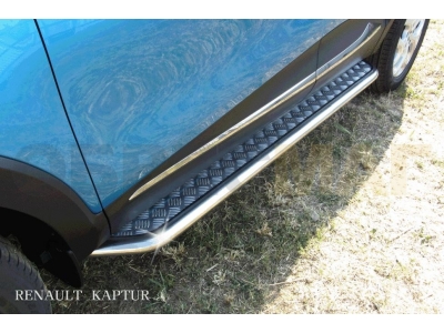 Пороги с площадкой алюминиевый лист 42 мм усиленные для Renault Kaptur 2WD № RK2WD004
