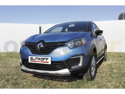 Защита переднего бампера 42 мм чёрная Slitkoff для Renault Kaptur 4WD 2016-2021