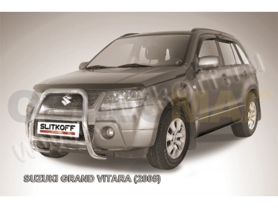 Кенгурятник 57 мм высокий серебристый Slitkoff для Suzuki Grand Vitara 2005-2007