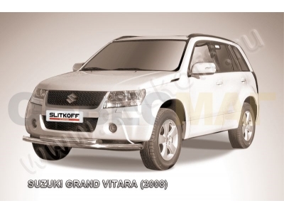 Защита передняя двойная 57-57 мм серебристая Slitkoff для Suzuki Grand Vitara 2008-2011
