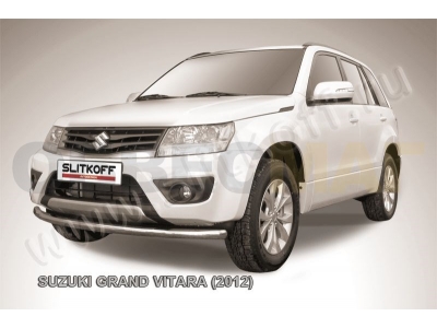 Защита переднего бампера 57 мм серебристая Slitkoff для Suzuki Grand Vitara 2012-2015