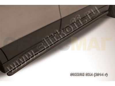 Пороги труба 42 мм с гибами чёрная Slitkoff для Suzuki SX4 2013-2021