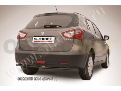 Защита заднего бампера 42 мм чёрная Slitkoff для Suzuki SX4 2013-2021
