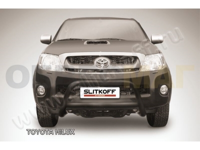 Кенгурятник 57 мм низкий чёрный Slitkoff для Toyota Hilux 2005-2011