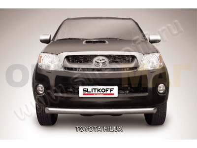 Защита переднего бампера 76 мм радиусная серебристая Slitkoff для Toyota Hilux 2005-2011