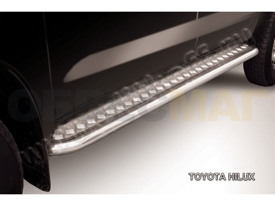 Пороги с площадкой алюминиевый лист 57 мм Slitkoff для Toyota Hilux 2005-2011