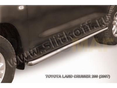 Защита штатных порогов 42 мм серебристая Slitkoff для Toyota Land Cruiser 200 2007-2011