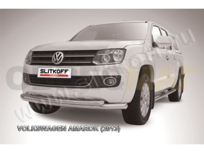 Защита передняя двойная 76-57 мм радиусная Slitkoff для Volkswagen Amarok 2010-2016