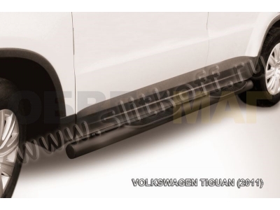 Пороги труба с накладками 76 мм чёрная для Volkswagen Tiguan № VWTIG-005B