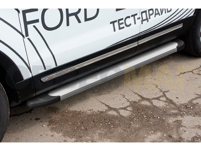 Пороги алюминиевые Slitkoff Optima Silver для Ford Explorer № AL-FEX1502