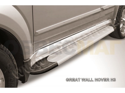 Пороги алюминиевые Slitkoff Optima Silver для Great Wall Hover H3 № AL-GWH3002