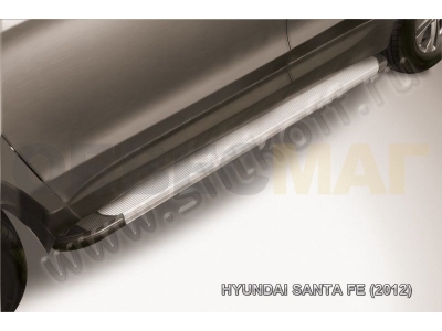 Пороги алюминиевые Slitkoff Optima Silver для Hyundai Santa Fe № AL-HSFT1202