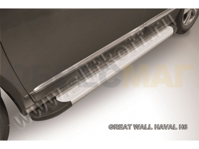Пороги алюминиевые Slitkoff Optima Silver для Haval H6 № AL-Hav6002