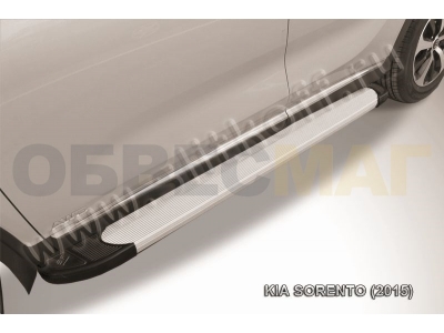 Пороги алюминиевые Slitkoff Optima Silver для Kia Sorento № AL-KS1502