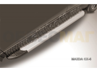 Пороги алюминиевые Slitkoff Optima Silver для Mazda CX-5 2011-2017