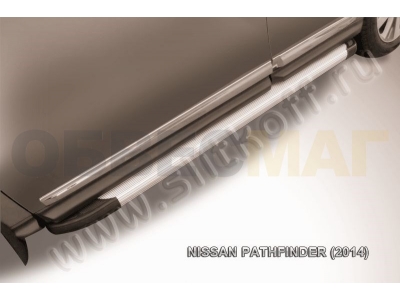 Пороги алюминиевые Slitkoff Optima Silver для Nissan Pathfinder № AL-NIP14-002