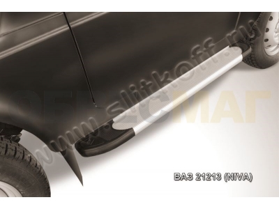 Пороги алюминиевые Slitkoff Optima Silver для Нива ВАЗ 2121 № AL-Niv002